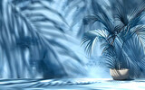 Fototapeta Do akwarium - Abstract light blue background with palm shadows. High-resolution