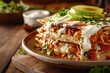 A image of a towering stack of enchiladas