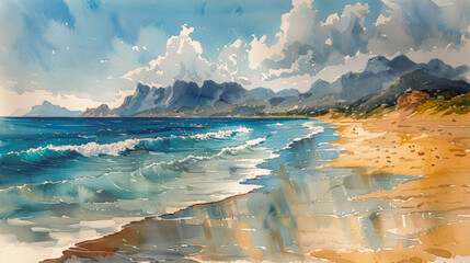 Wall Mural - A beautiful beach scene in watercolor