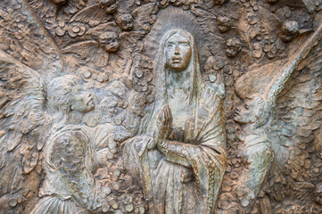 Wall Mural - The Assumption of Mary – Fourth Glorious Mystery of the Rosary. A relief sculpture on Mount Podbrdo (the Hill of Apparitions) in Medjugorje.