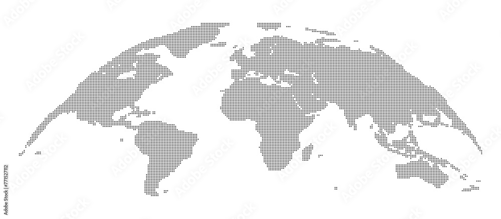 Abstract dotted halftone black blank silhouette of world map isolated ...