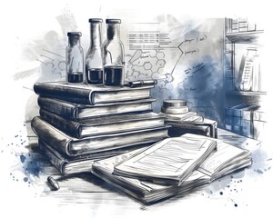 Poster - Stack of Journals in a Cutting Edge Research Laboratory a Hub of Scientific Advancement and Discovery