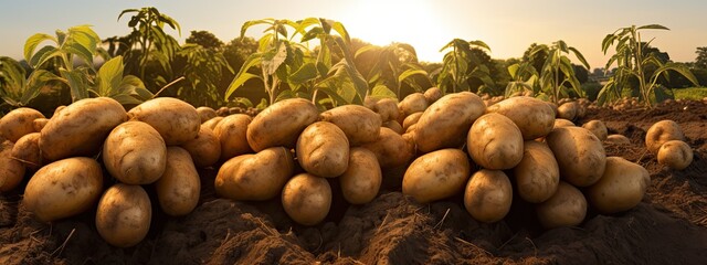 Wall Mural - .A field of potatoes is shown in the sun.