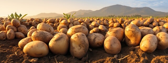 .A field of potatoes is shown in the sun.