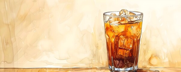 Poster - Refreshing Iced Coffee Moment on a Warm Summer Day Hand Drawn of a Chilled Beverage in a Glass with Condensation