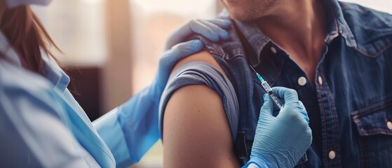 Sticker - Healthcare worker administering a vaccine, precision, sharp focus, clinical light.