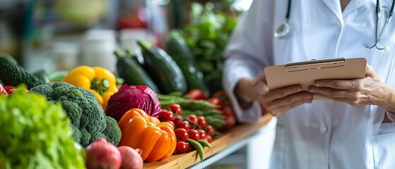 Sticker - Nutritionist displaying healthy meal plan, vibrant colors, clear focus.