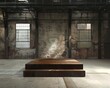 Industrial steel podium in an old warehouse perfect for avantgarde fashion displays