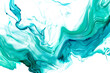 Teal and turquoise marbled watercolor paint stain on white background.