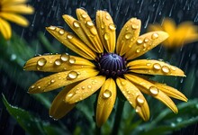 Yellow Daisy With Water Drops