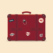 ПечатьRetro suitcase bags, with different fabrics, labels, sea and beach, traveling