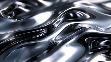 Wall Mural - silver chrome metal texture with waves, liquid silver metallic silk wavy design. ai generative