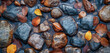 Images of natural textures, rocks, tree bark, leaves, water, suitable for use in advertising. Technology products and website design work Image generated by AI