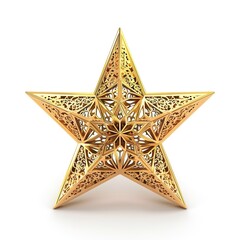 Golden ornate star with intricate design and patterns on a white background.