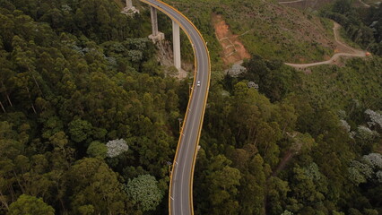 Wall Mural - aerial images of the highway that crosses the central mountain range with its bridges and traffic