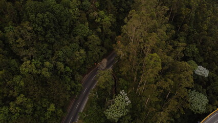 Poster - aerial images of the highway that crosses the central mountain range with its bridges and traffic