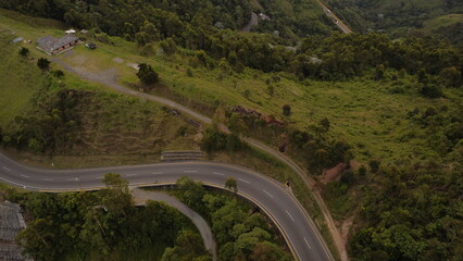 Canvas Print - aerial images of the highway that crosses the central mountain range with its bridges and traffic