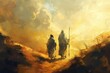Abraham and Isaac Walking to Sacrifice, Biblical Story Digital Painting Illustration