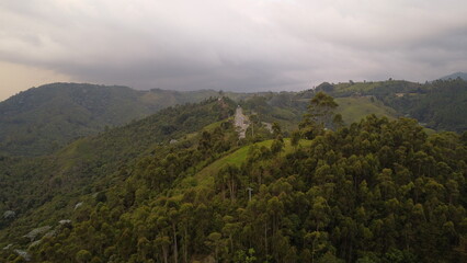 Sticker - aerial images of the highway that crosses the central mountain range with its bridges and traffic