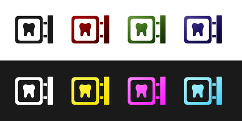 Canvas Print - Set Dental clinic location icon isolated on black and white background. Vector