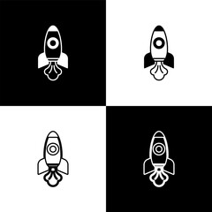 Poster - Set Rocket ship icon isolated on black and white background. Space travel. Vector