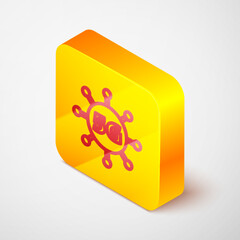 Sticker - Isometric line 5G new wireless internet wifi connection icon isolated on grey background. Global network high speed connection data rate technology. Yellow square button. Vector