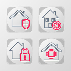 Poster - set line smart home, house under protection, and icon. vector