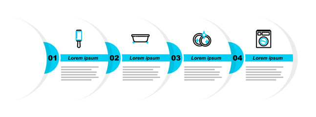 Poster - Set line Washer, Washing dishes, Bathtub and Adhesive roller icon. Vector