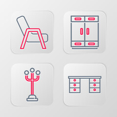 Poster - Set line Office desk, Coat stand, Wardrobe and Armchair icon. Vector