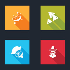 Poster - Set Sliced lime, Nachos, Lime and Mexican man sombrero icon. Vector