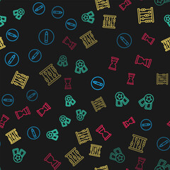 Sticker - Set line Pencil, Medal with star, Abacus and Old hourglass on seamless pattern. Vector