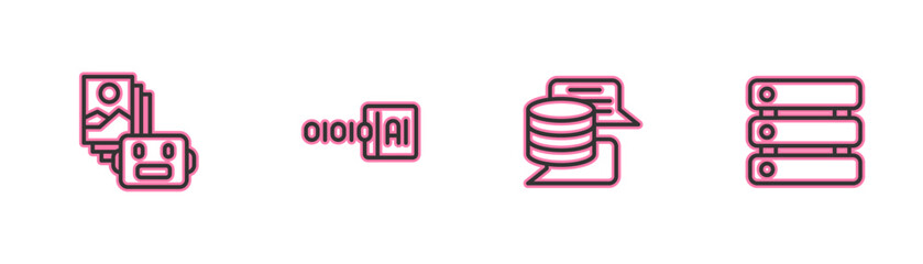 Poster - set line artificial intelligence robot, server, data, binary code and icon. vector