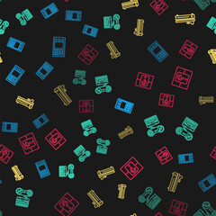 Poster - Set line Create account screen, Game console with joystick, Video game and Mystery or random box on seamless pattern. Vector