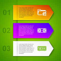 Poster - Set line Delete folder, Stereo speaker, Digital alarm clock and Calendar. Business infographic template. Vector