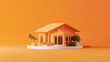 Electronic house in 3D clay render, isolated on solid orange background, stark and stylish