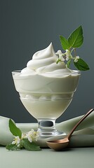 Wall Mural - fresh yogurt in a minimalist style, healthy snack for breakfast.