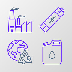 Poster - set line canister for gasoline, planet earth and recycling, battery and factory icon. vector
