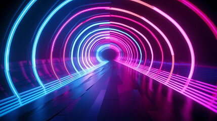 Canvas Print - Pink and blue neon tunnel background.