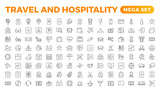 Fototapeta  - Set of outline icons related to the hospitality industry. Editable stroke. Vector illustration.Travel set. Summer vacations and holiday symbol vector illustration. traveling tourism elements.