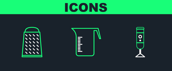 Poster - Set line Blender, Grater and Measuring cup icon. Vector