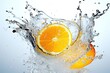 orange and lime slices being splashed by water, summer refreshment concept