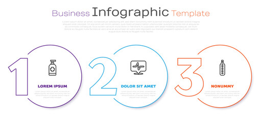 Sticker - Set line Antibacterial soap, Heart rate and Medical thermometer. Business infographic template. Vector