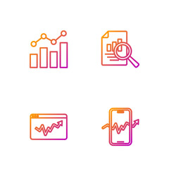 Poster - Set line Mobile stock trading, Graph chart infographic, Financial growth and Document with. Gradient color icons. Vector