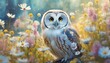 owl in floral field 