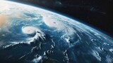 Fototapeta  - Powerful hurricanes, storms tornadoes, or typhoons, over the Ocean. View from outer space