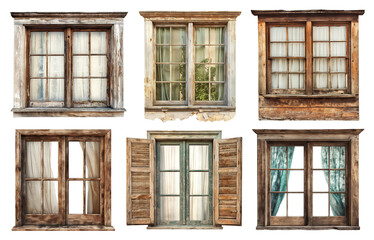 Canvas Print - Set of old wooden windows, cut out