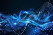 Abstract digital background with blue waves and artificial neural connections, cyber technology illustration