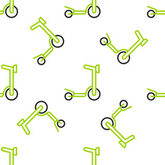 Wall Mural - Line Roller scooter for children icon isolated seamless pattern on white background. Kick scooter or balance bike. Vector