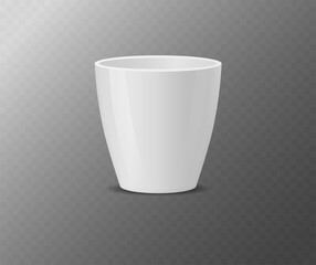 Set of realistic white ceramic flower pots isolated on transparent background. Pots of different shapes. 3D image. Design template for branding, mockup.
