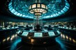 a futuristic surveillance control center equipped with state of the art monitoring tools and edge tracking technology